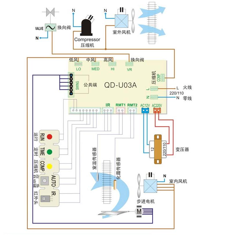 群达QD-U03A空调电脑控制板电路接线图